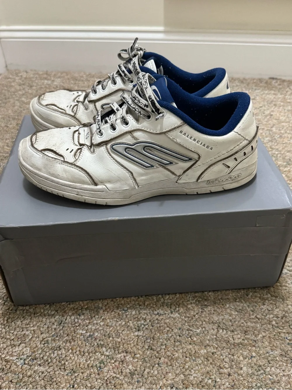 Balenciaga Hamptoms White and Navy Men's Athletic Sneakers